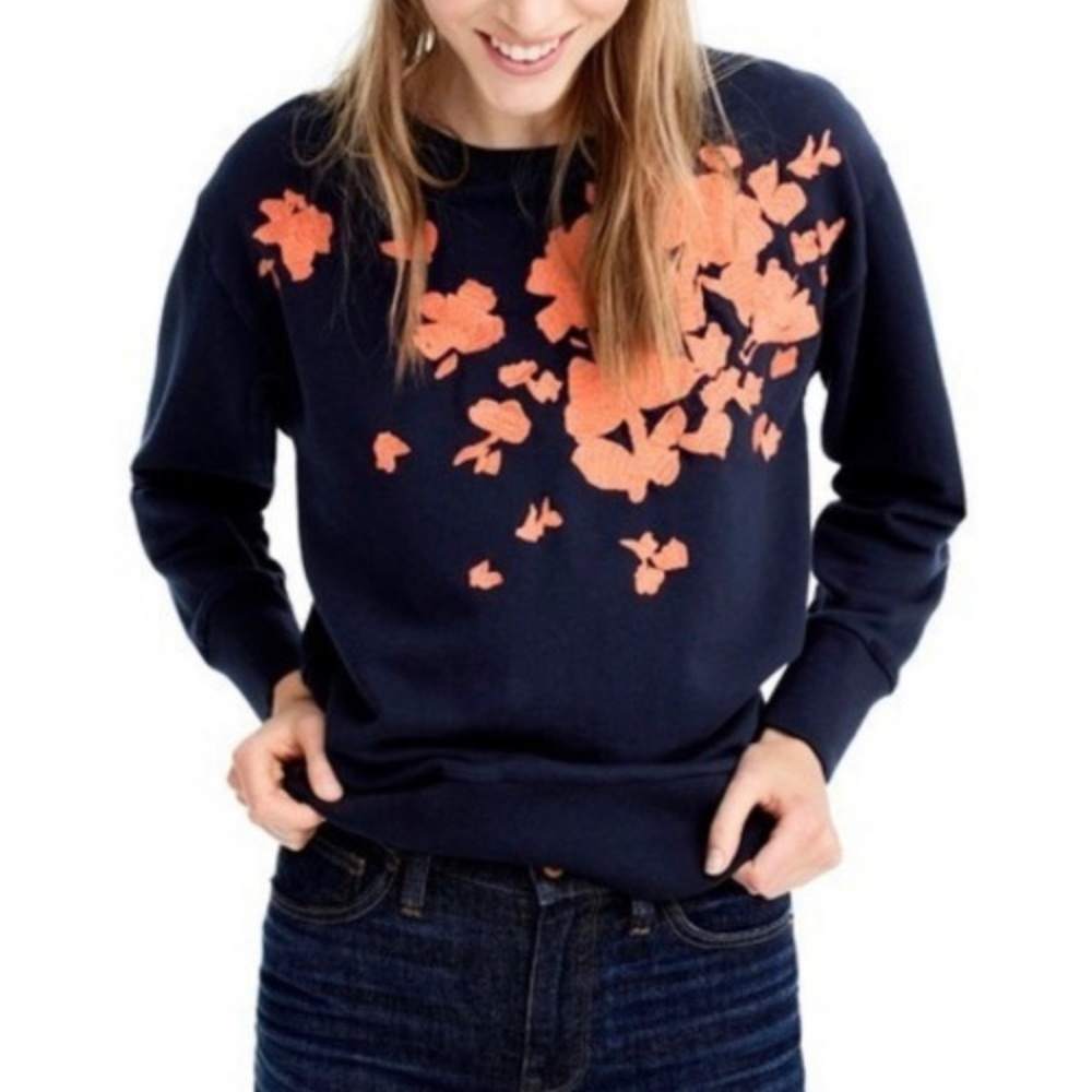 J Crew navy sweatshirt orange embroidery SZ S